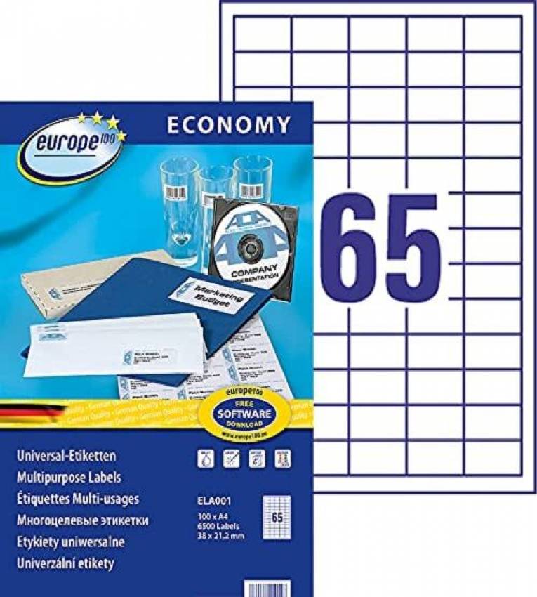 Étiquettes adhésives blanches 38 x 21.2 mm 100 Feuilles A4 6500 PCS